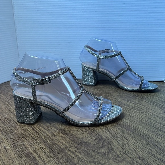 Nina Block Heel Evening Sandals Silver Strap Sandals Heels Size 6.5 - Picture 4 of 15